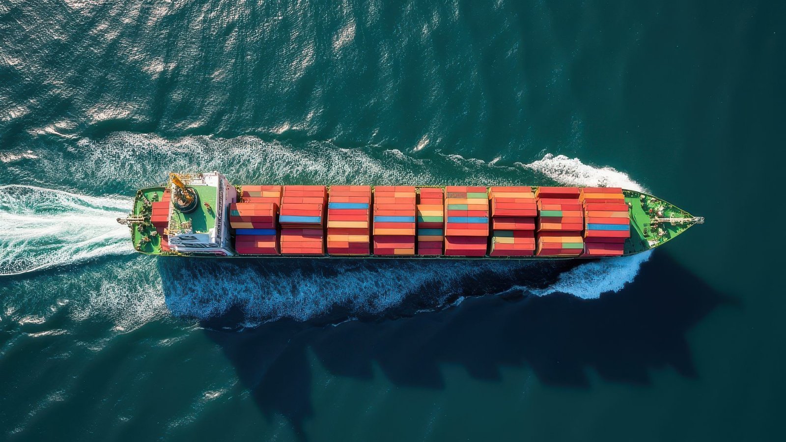 Container ship moving across the ocean